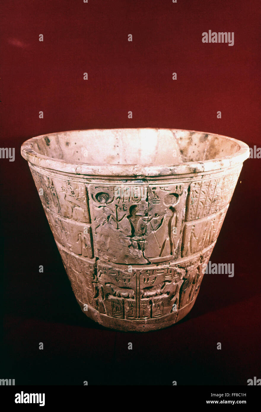 EGYPTIAN WATER CLOCK. /nEgyptian clay clepsydra inscribed with the name