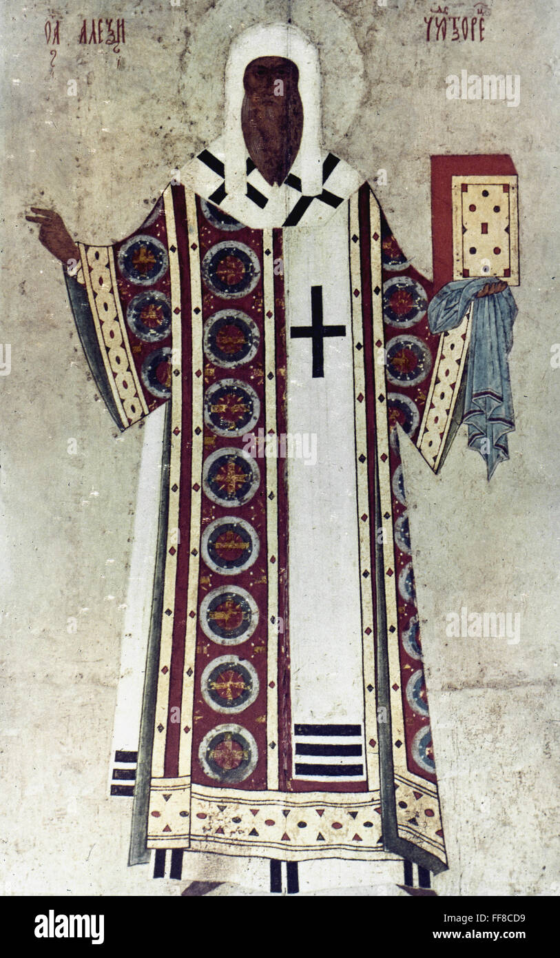 THE METROPOLITAN ALEXIS. /nSaint Alexis, Metropolitan of Moscow (d. 1378). Wood icon, c1480, by Dionisius. Stock Photo