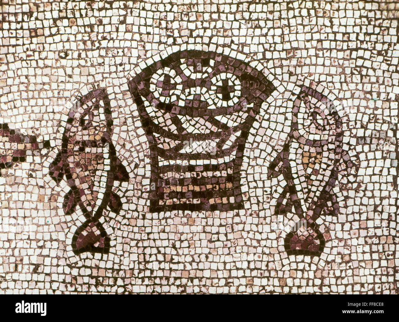 EARLY CHRISTIAN MOSAIC. /nMosaic of loaves of bread and fishes. Detail