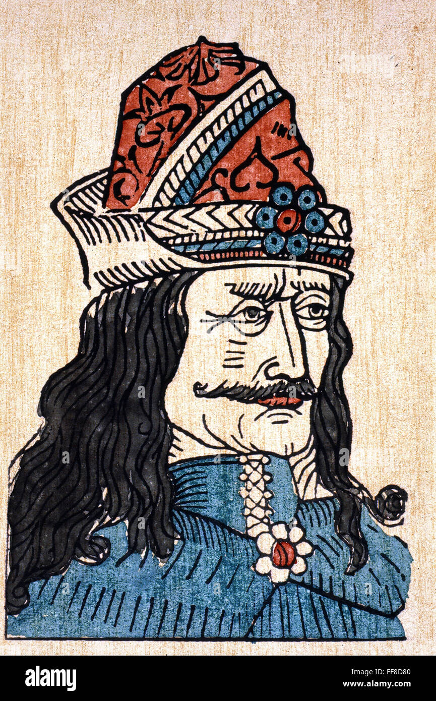 VLAD III (1431-1477). /nKnown as Vlad the Impaler. Prince of Wallachia. German woodcut, 15th century. Stock Photo