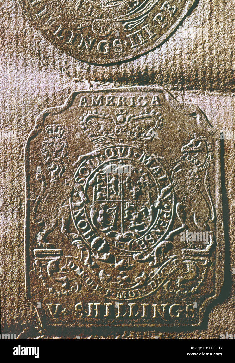 TAX STAMP, 1765. /nIssued by British government for use in the American colonies. Stock Photo