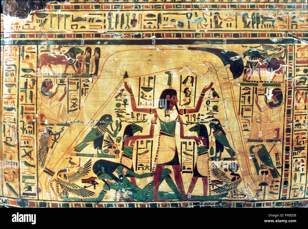EGYPT TOMB PAINTING. /nScene from the inner coffin of Espawershefi, c980940 B.C Stock Photo