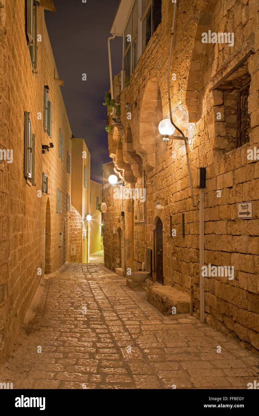 Tel Aviv - Little aisle of old Jaffa at dusk Stock Photo