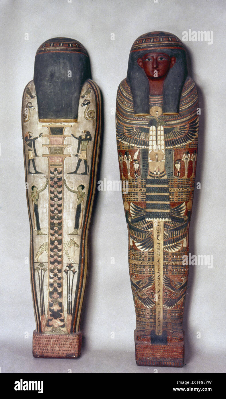 EGYPTIAN SARCOPHAGUS. /nPainted wooden sarcophagus of Chancellor Imeneminet, c700-c600 B.C. Stock Photo
