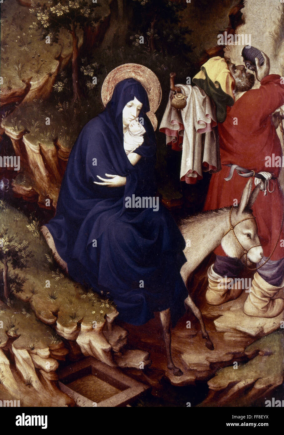 THE FLIGHT INTO EGYPT. /nTempera on wood, detail from the from Altar of Philip the Bold, by Melchior Broederlam, 1399. Stock Photo
