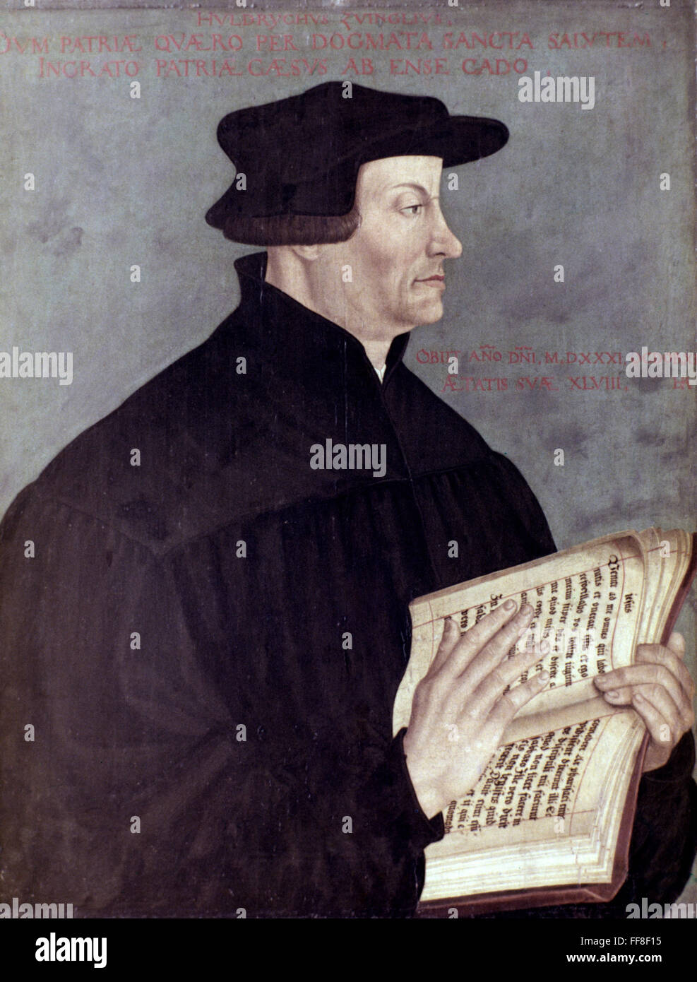 HULDREICH ZWINGLI /n(1484-1531). Swiss religious reformer. Oil on panel ...