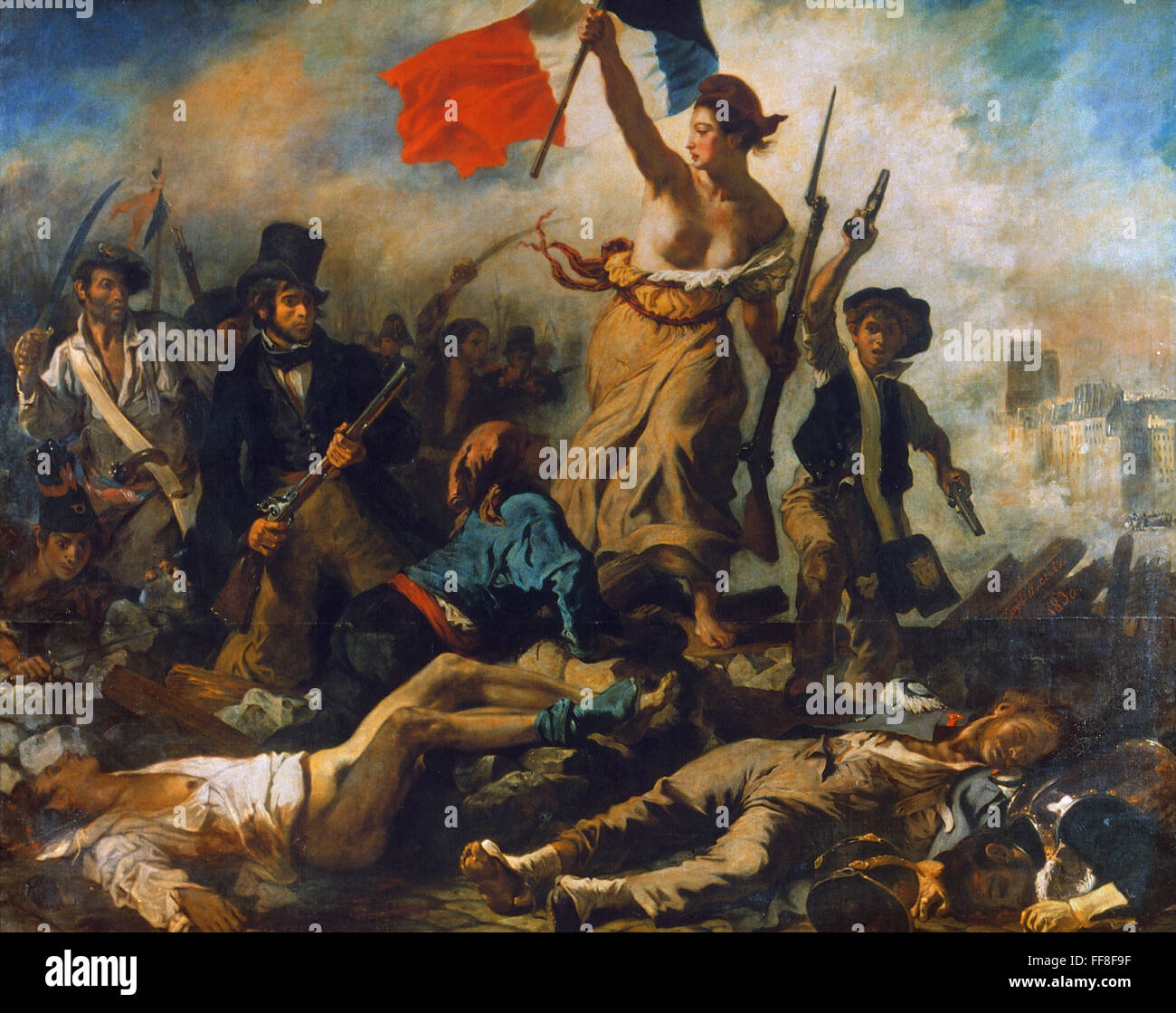 DELACROIX LIBERTY, 1830. /nLiberty Guiding the People. Oil on canvas, 1830, by Eugene Delacroix