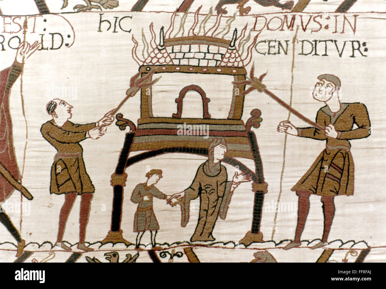 BAYEUX TAPESTRY./nBayeux Tapestry. Norman soldiers setting fire to a