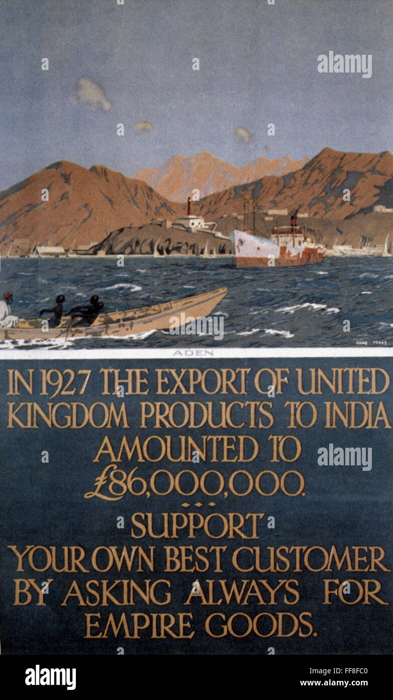 BRITISH EMPIRE: INDIA. /n'The Empire's Highway to India.' View of Aden, India. British Marketing Board poster, 1928. Stock Photo