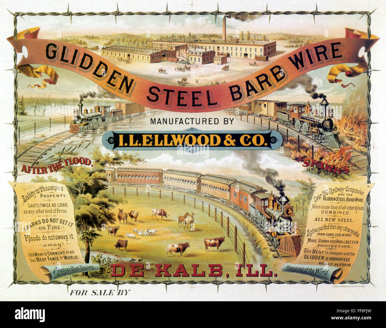 GLIDDEN STEEL BARB WIRE. /nLithograph, c. 1876 Stock Photo Alamy