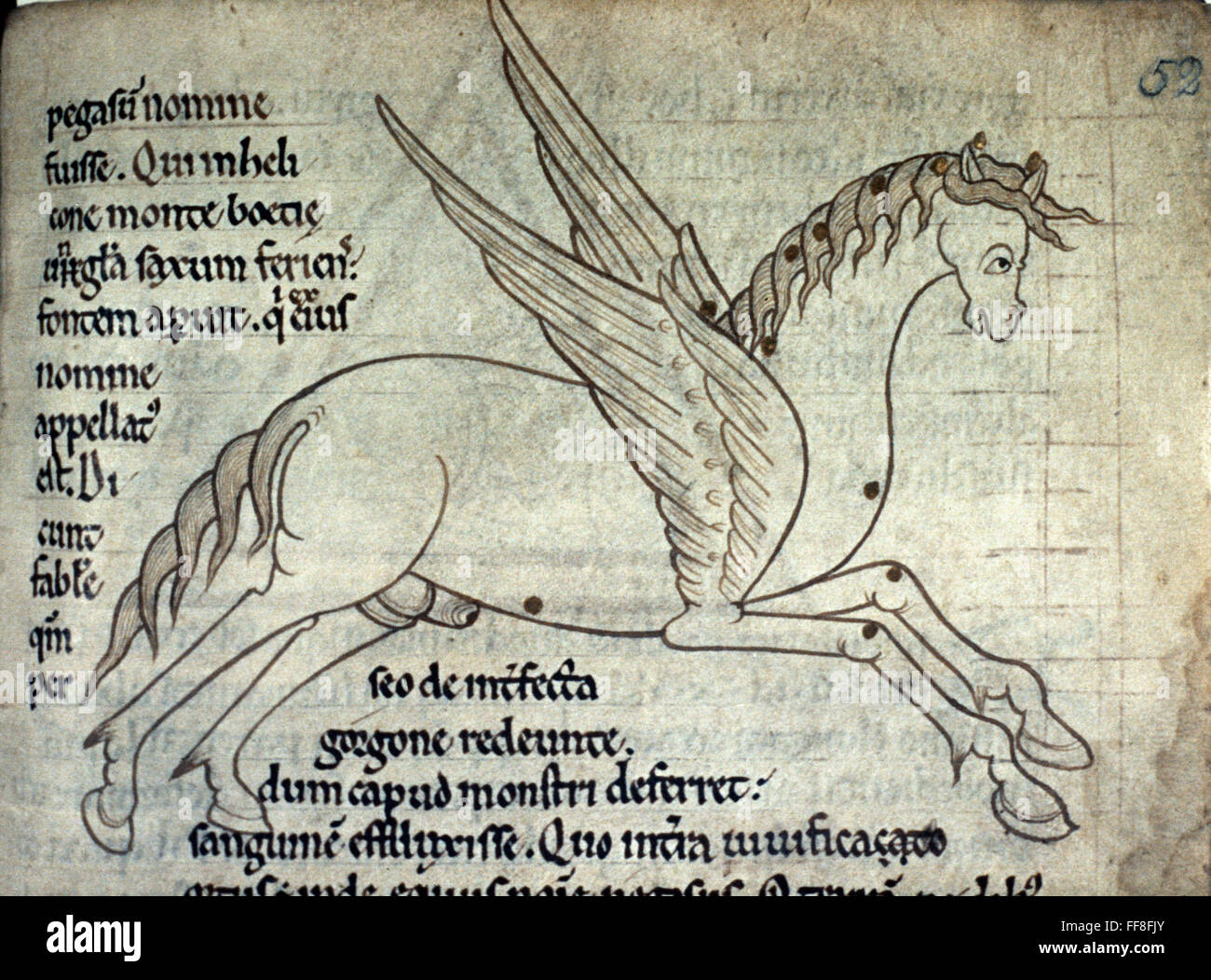 PEGASUS. /nPegasus, winged horse of Greek mythology: ms. illumination, English, c1150. Stock Photo