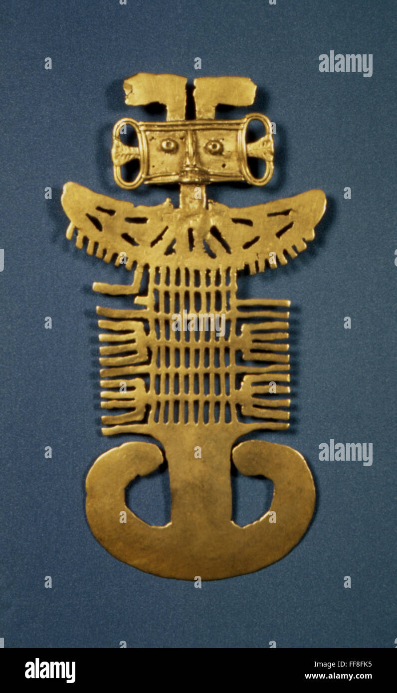 PRE-COLUMBIAN ART. /nOpen-work plaque. Gold. From Tolima, Columbia. Stock Photo