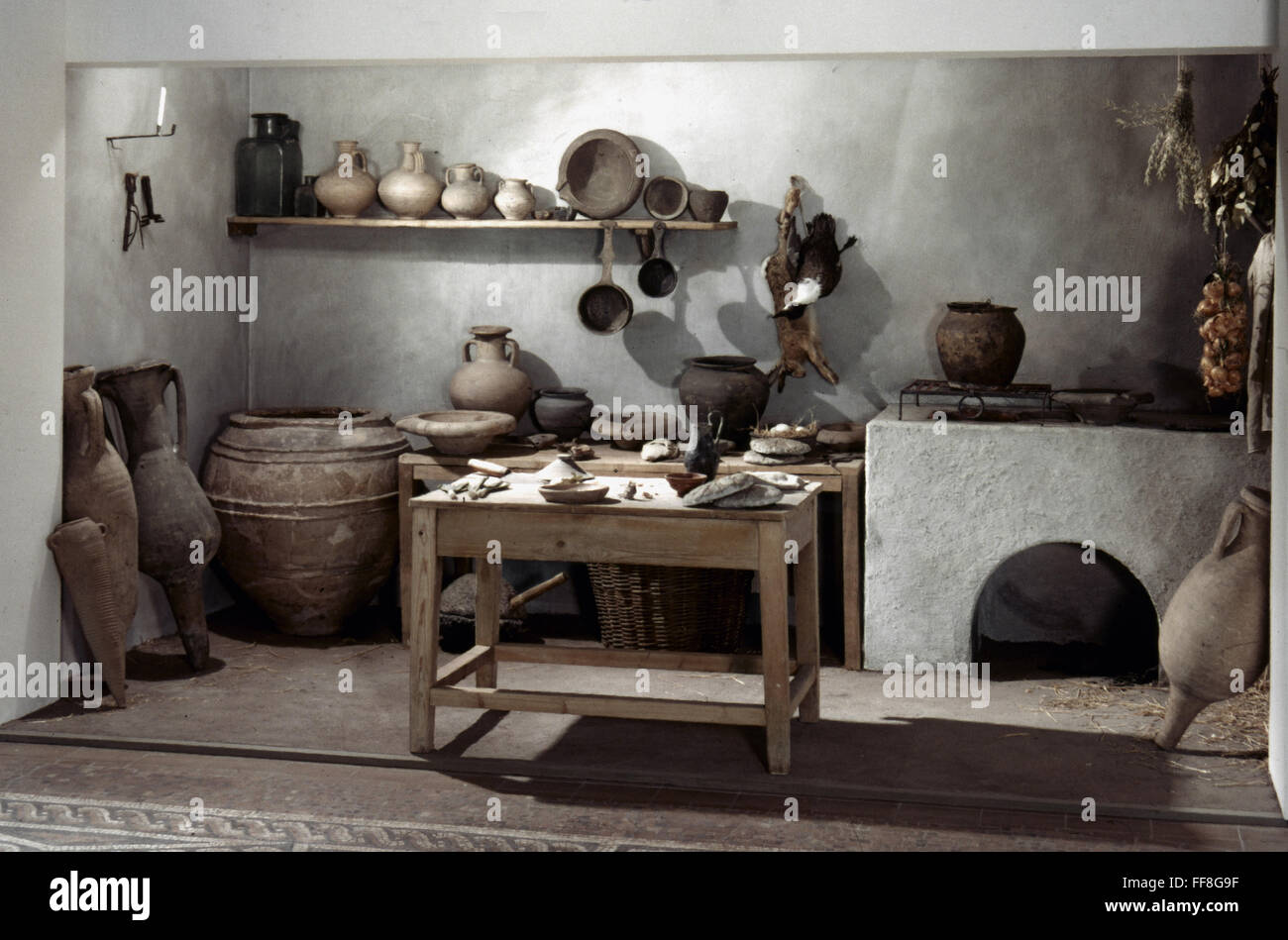 ROMAN KITCHEN, 100 A.D. /nReconstruction of a Roman kitchen. Stock Photo