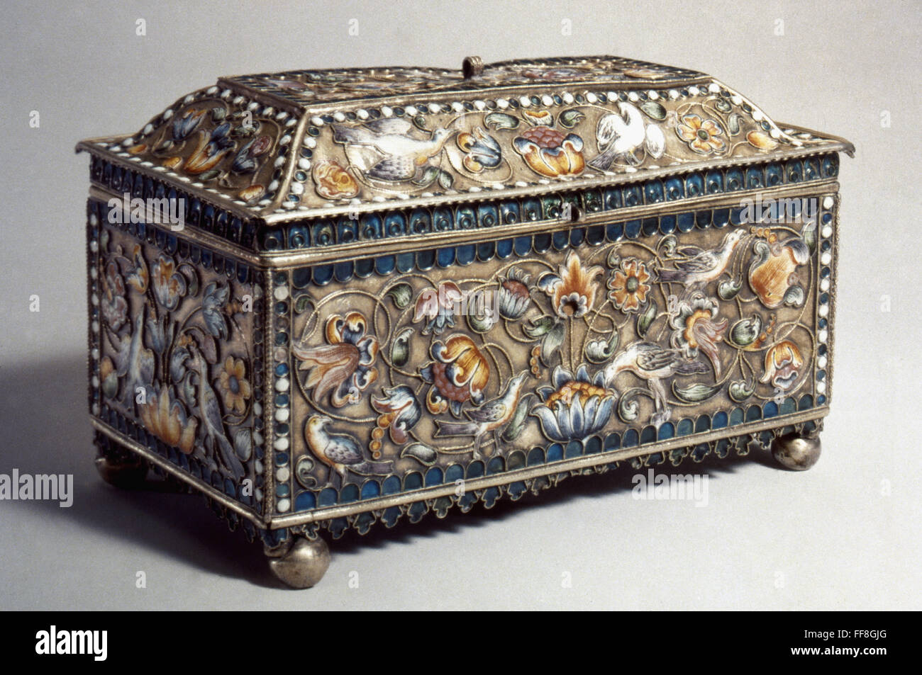 RUSSIAN ENAMEL CASKET. /nSilver and painted. Late 17th century. Stock Photo