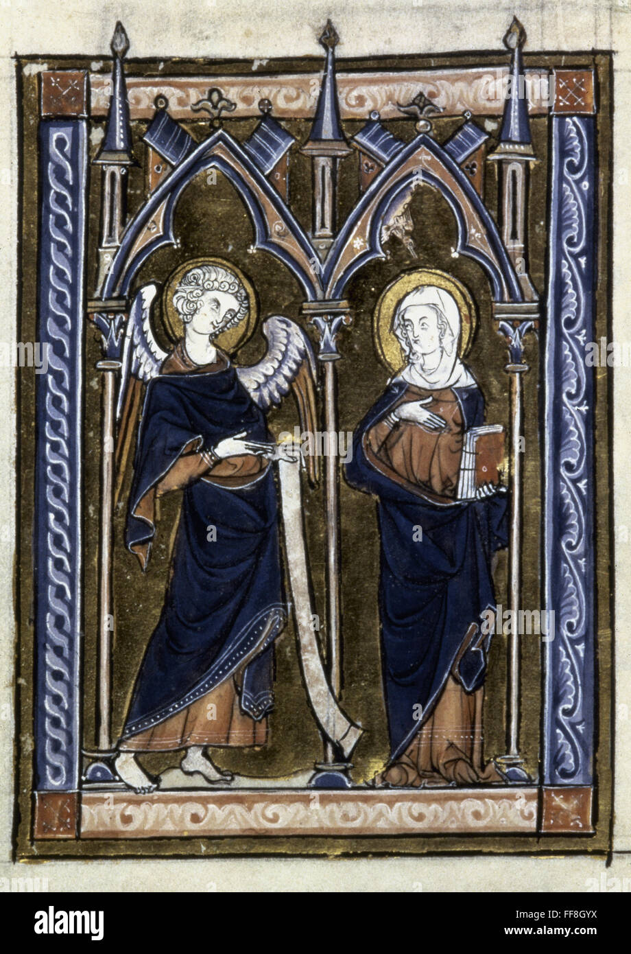 THE ANNUNCIATION. /nIllumination from a Flemish Psalter, c1275. Stock Photo