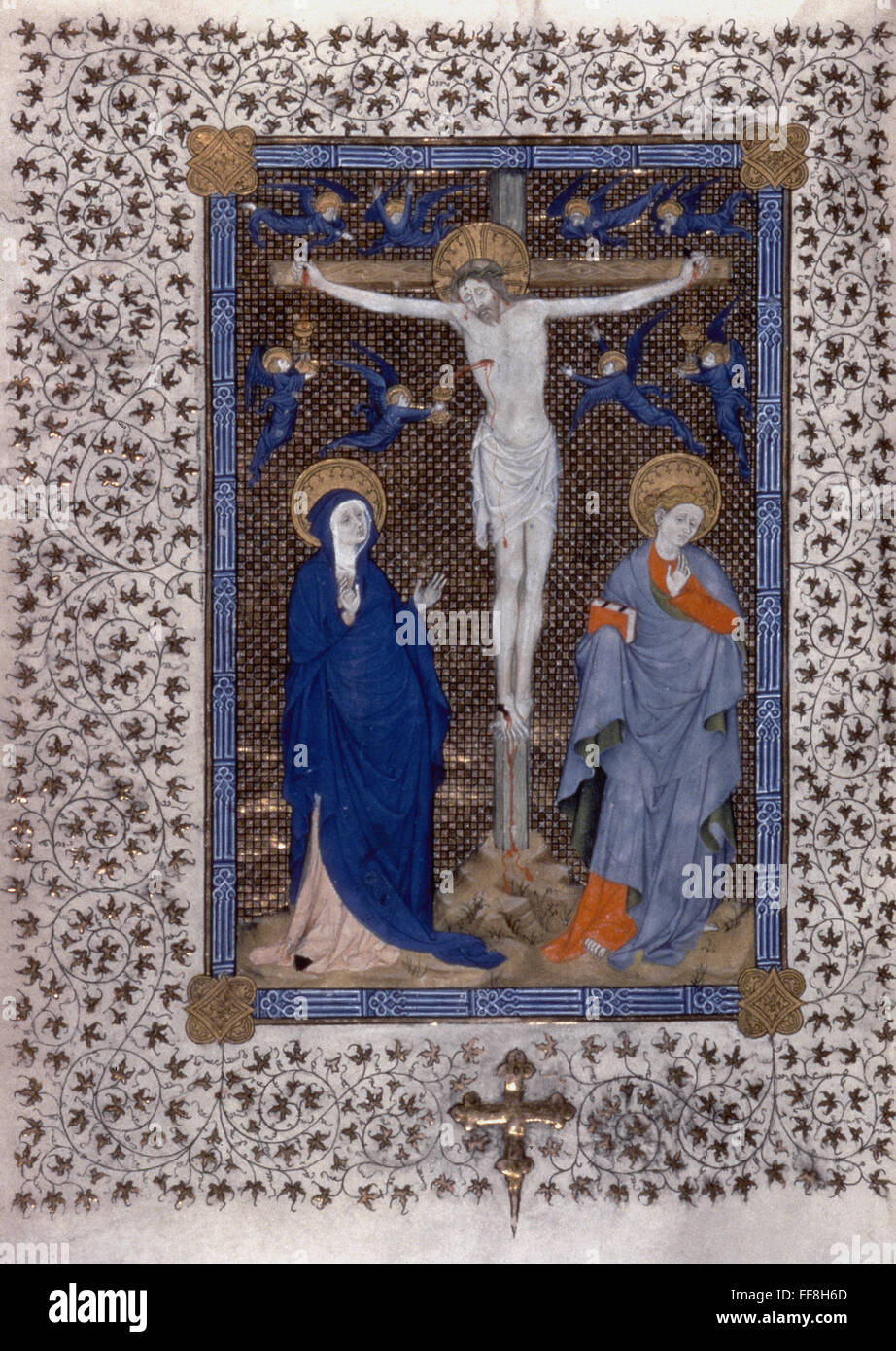 THE CRUCIFIXION, c1400. /nIllumination from a French Missal, c1400. Stock Photo