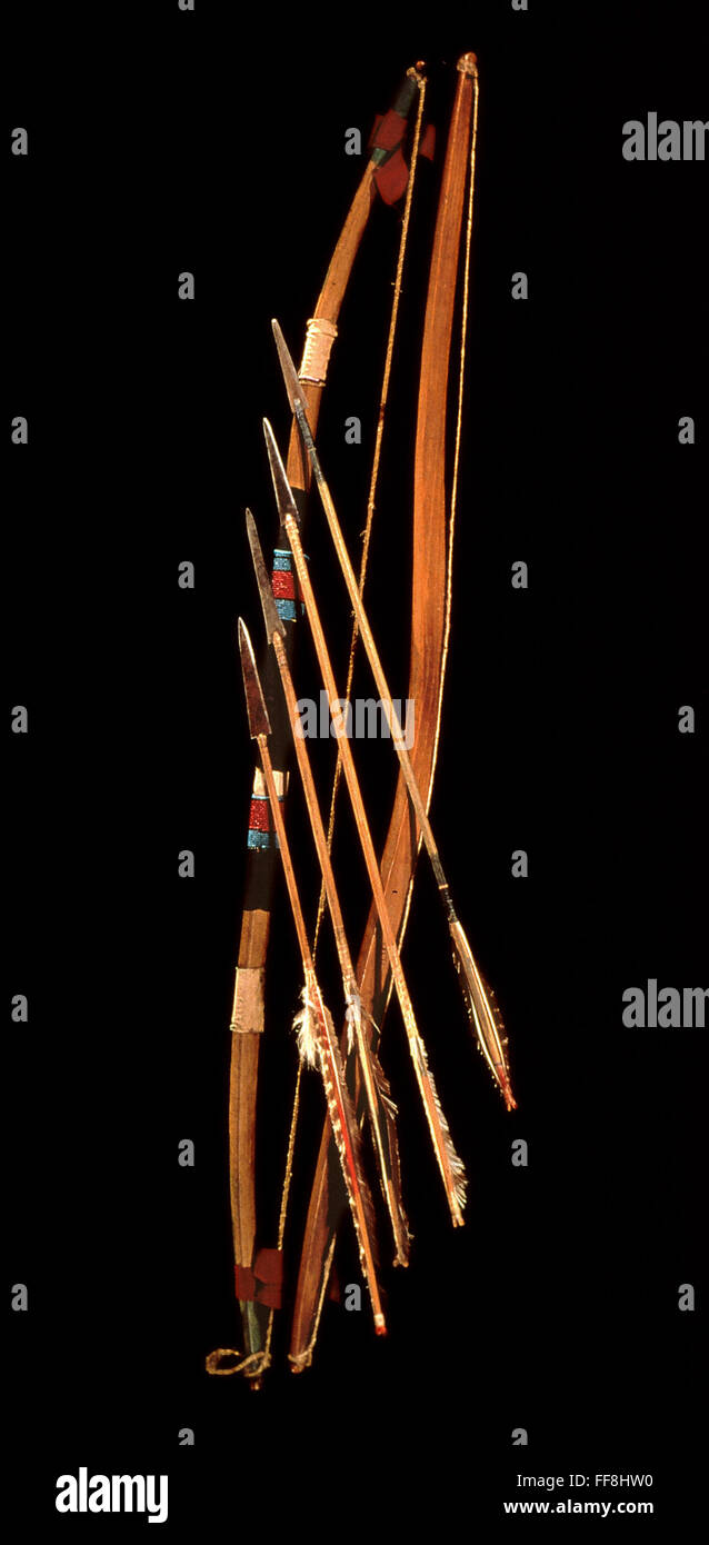 SIOUX BOW AND ARROWS. /nSioux Native American bows and arrows, late