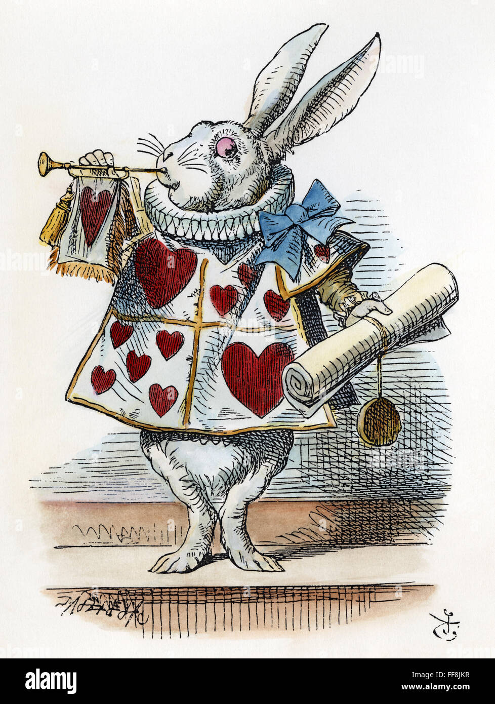 CARROLL: ALICE, 1865. /nThe White Rabbit as Herald at the trial. After the design by Sir John Tenniel for the first edition of Lewis Carroll's 'Alice's Adventures in Wonderland'. Stock Photo