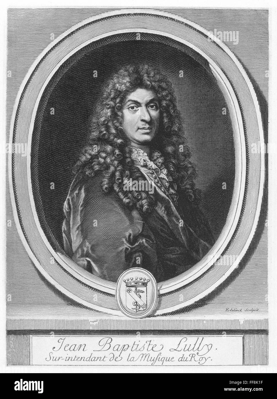JEAN BAPTISTE LULLY /n(1632-1687). French composer. Copper engraving by Gerard Edelinck (1640-1707). Stock Photo