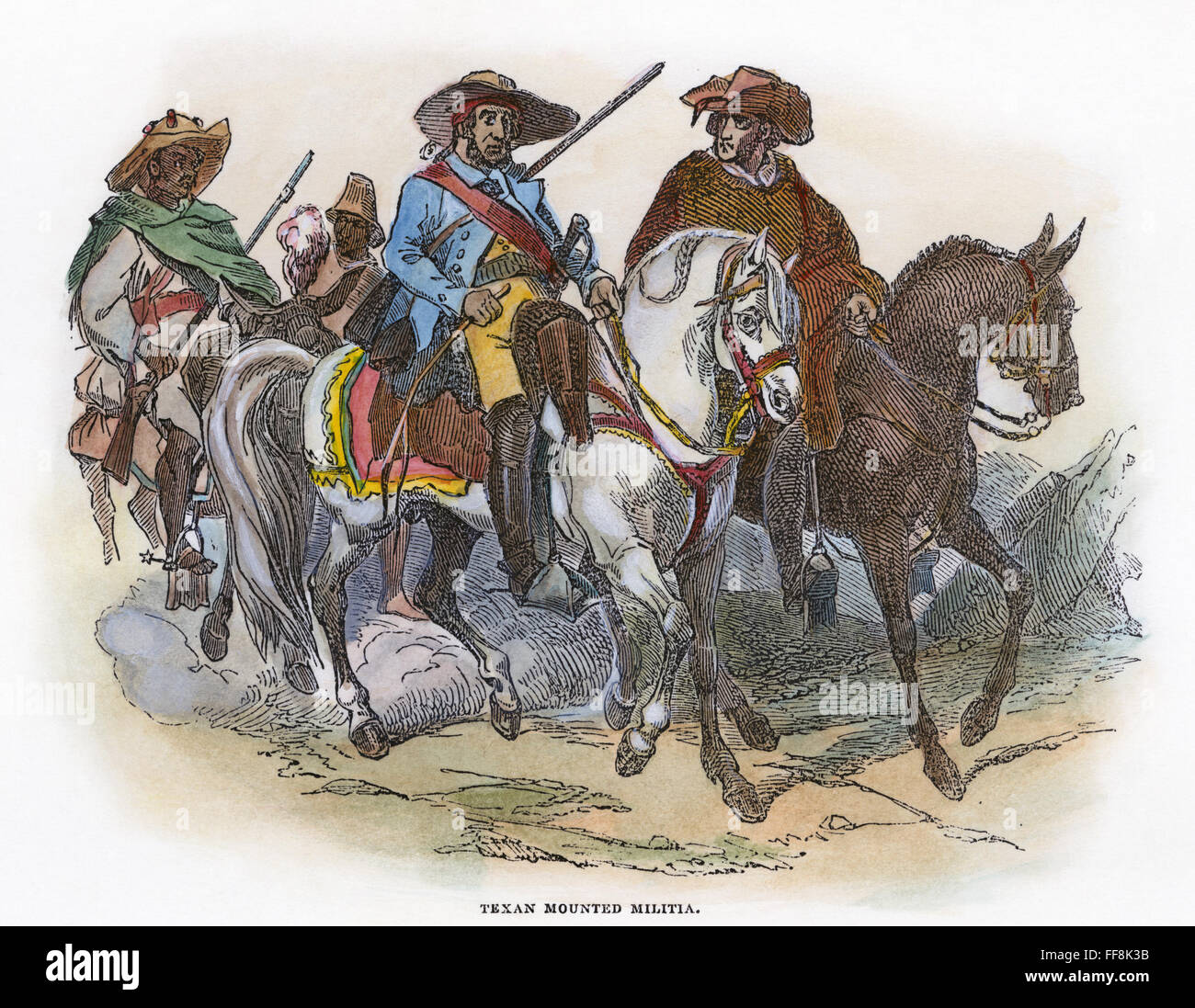 TEXAS RANGERS, 1842. /nTexan mounted militia. Line engraving, 1842. Stock Photo