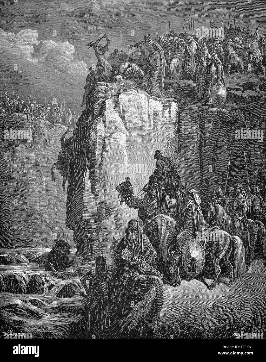 DOR╔: PROPHETS OF BAAL. /n'Slaughter of the Prophets of Baal' (I Kings 18:40). Wood engraving after Gustave DorΘ. Stock Photo