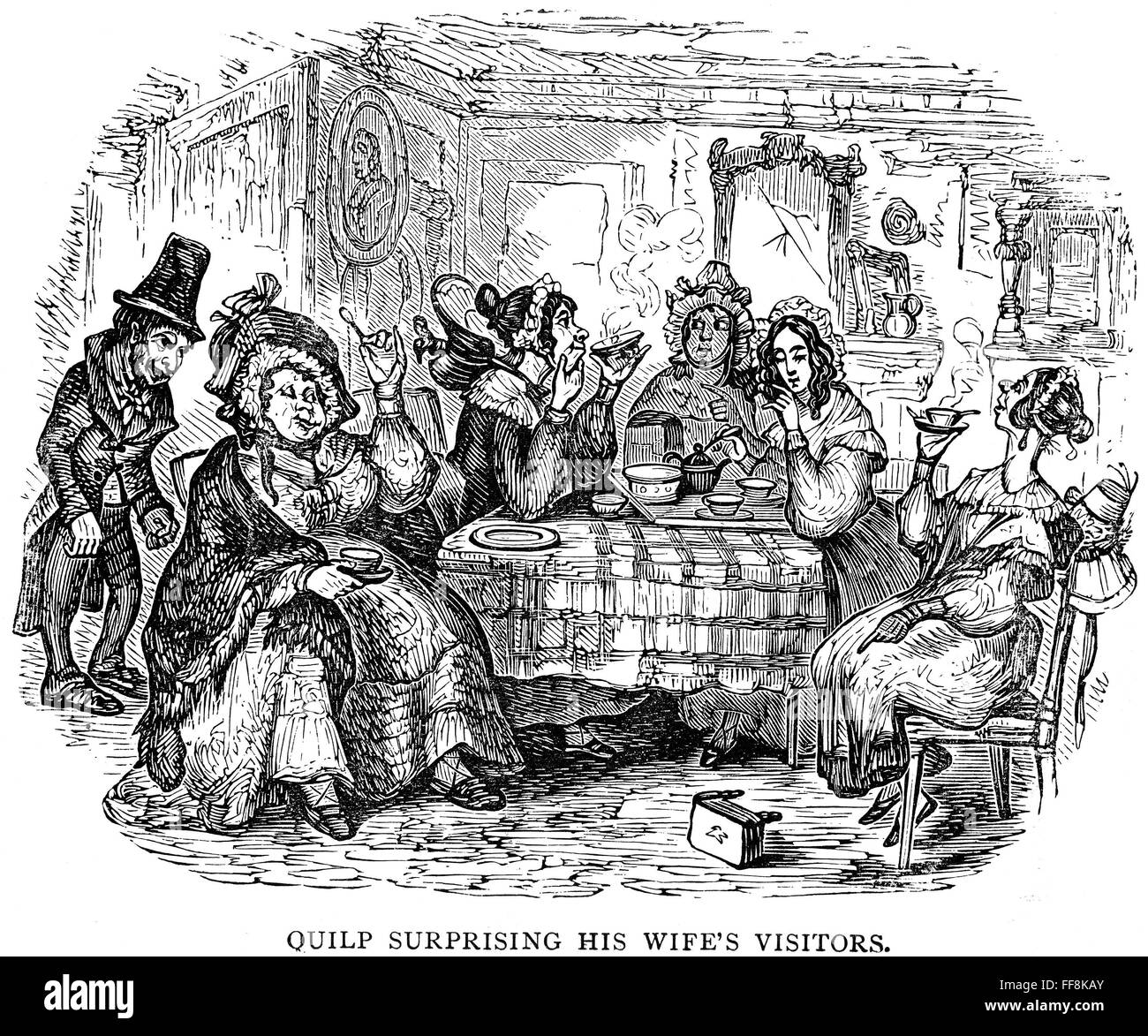 OLD CURIOSITY SHOP. /n'Quilp surprising his wife's visitors.' Wood ...