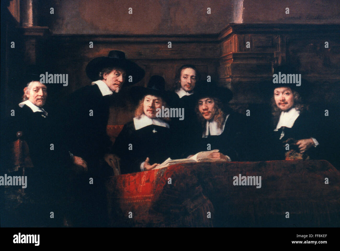 REMBRANDT DRAPERS GUILD. /n'Syndics of the Drapers Guild.' Oil on