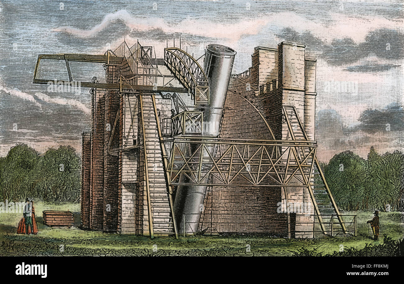 TELESCOPE: PARSONS, 1845. /nThe giant telescope built by the astronomer William Parsons, 3rd Earl of Rosse, at Parsonstown, Ireland, in 1845. Contemporary German engraving. Stock Photo