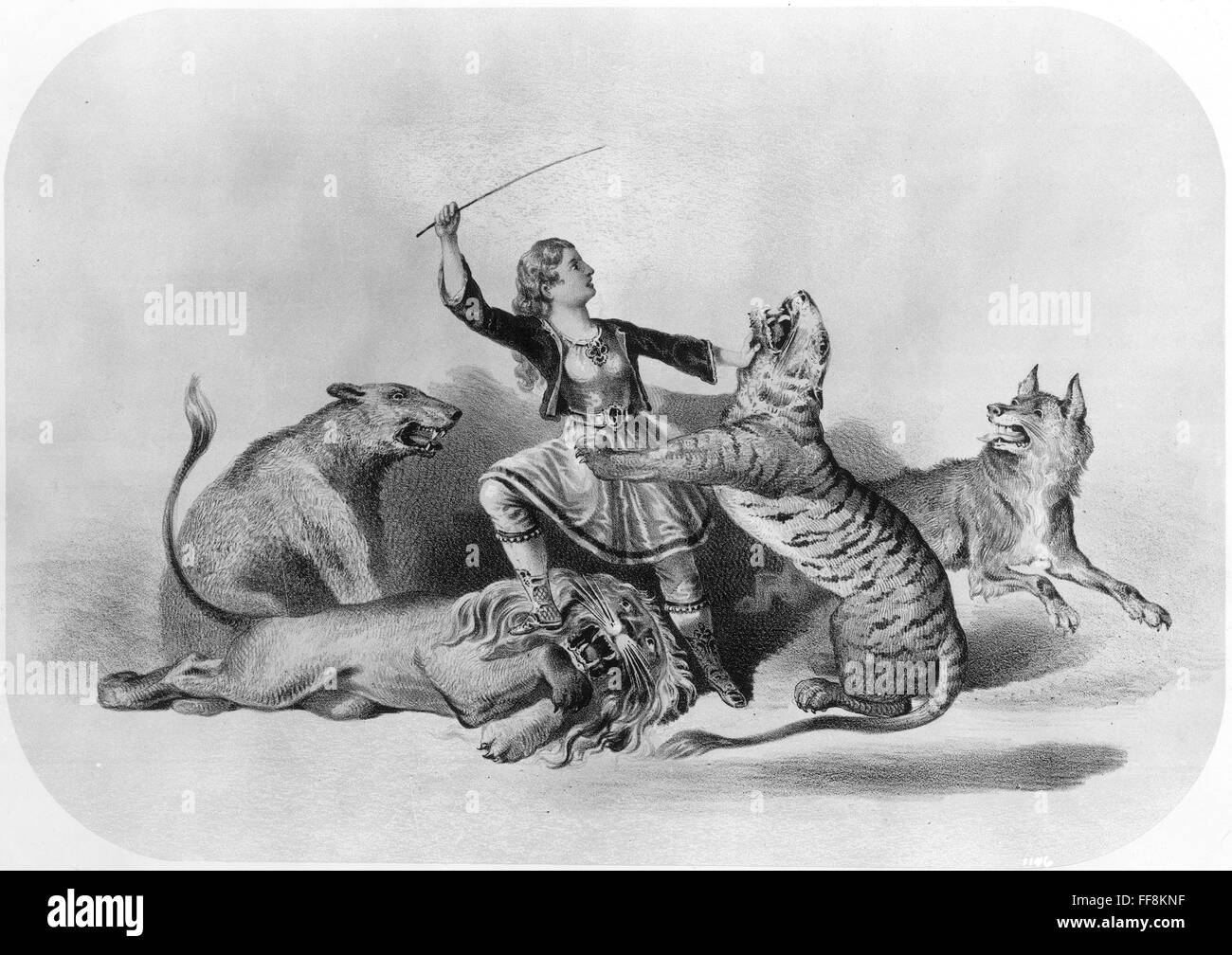 LION TAMER, 1872. /nA circus lion tamer lithograph, American, 1872