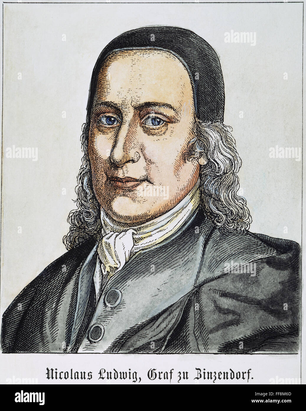 NIKOLAUS von ZINZENDORF /n(1700-1760). Moravian religious leader and reformer. Line engraving, German, 19th century. Stock Photo