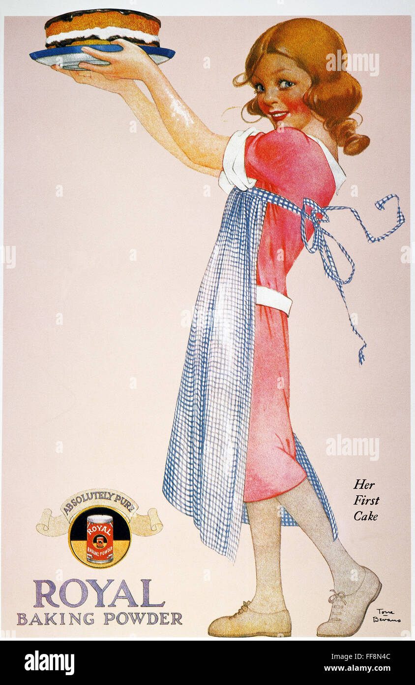 BAKING POWDER AD, 1920. /n'Her First Cake'. Advertisement for Royal ...