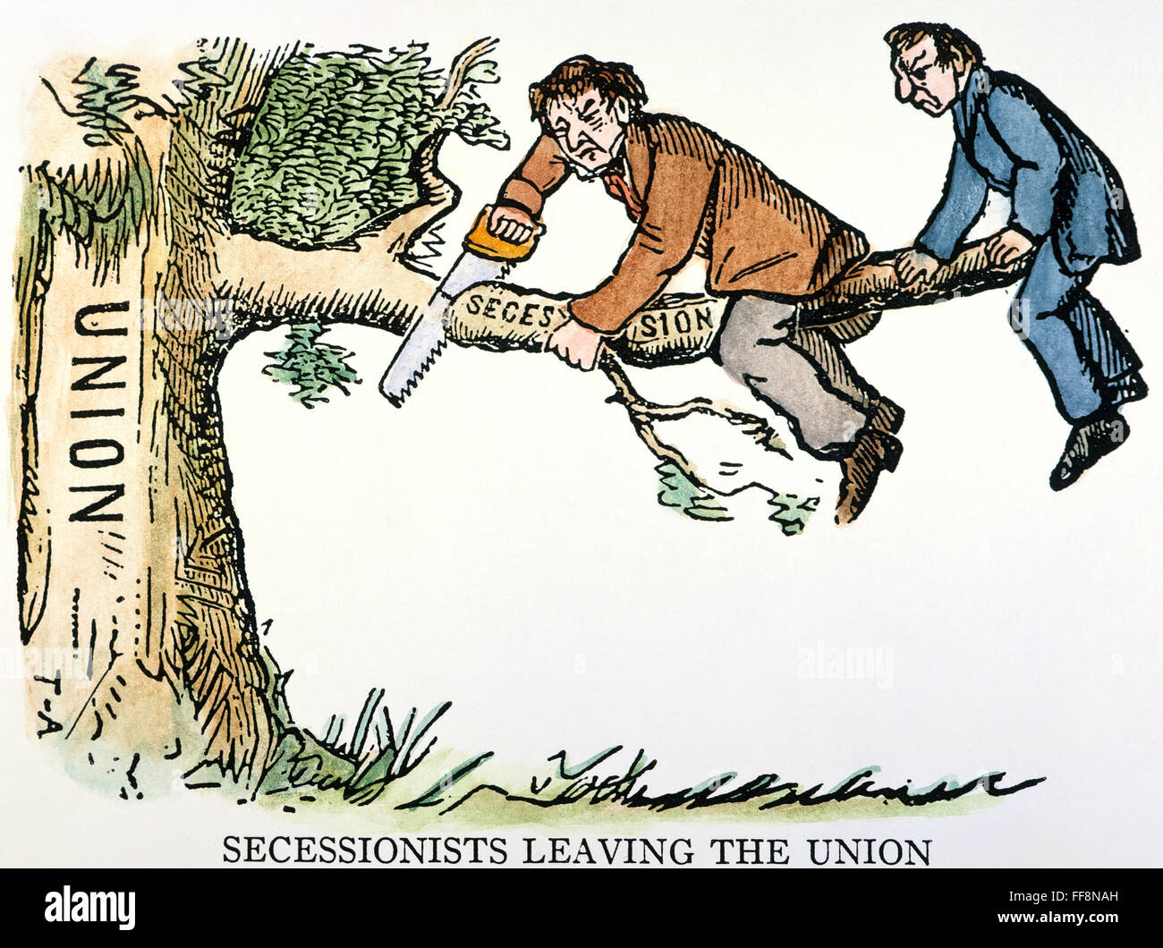 CARTOON: SECESSION, 1861. /nSecessionists leaving the Union: American cartoon, c1861, published before the outbreak of the Civil War. Stock Photo