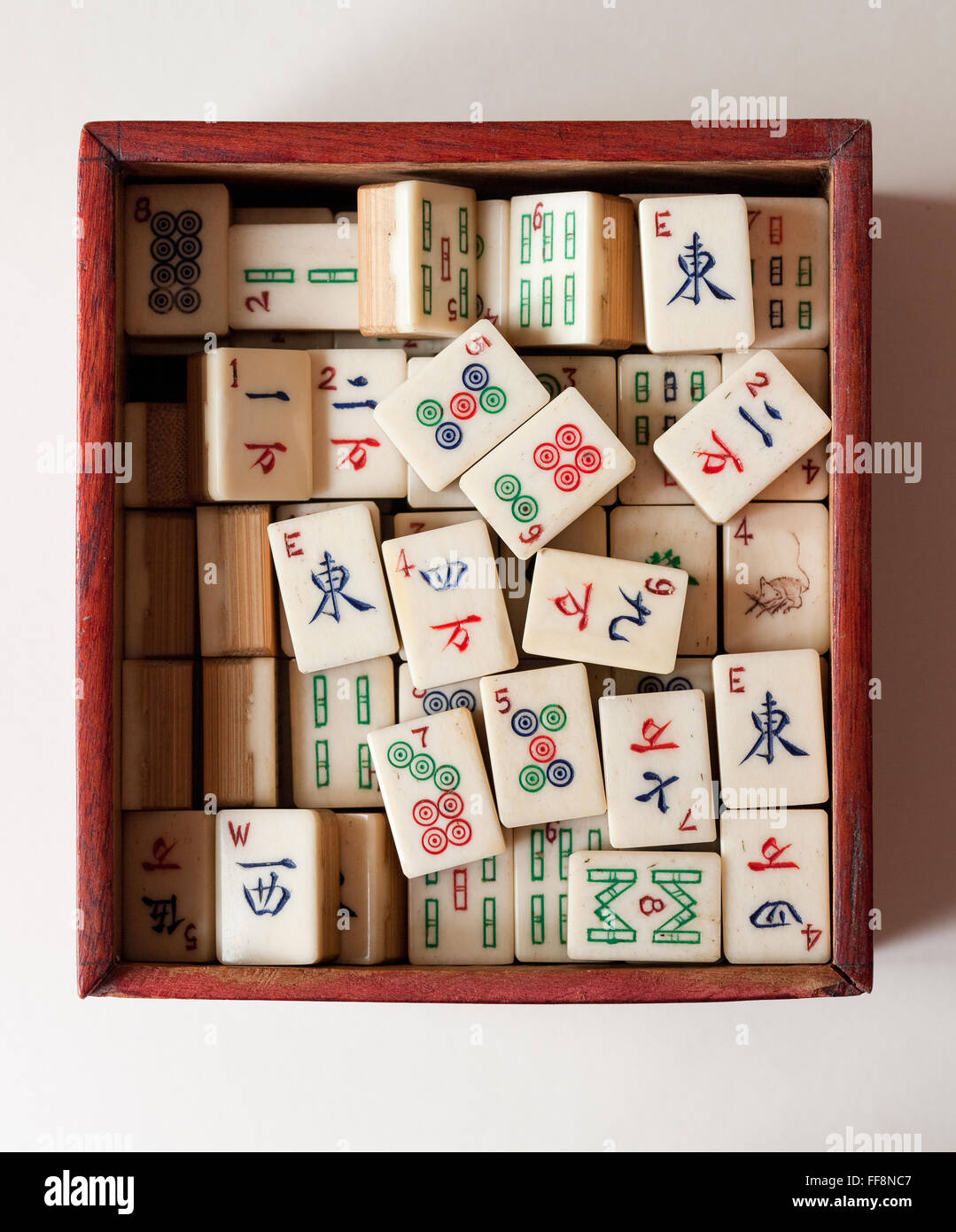 mah jong set in original wooden box Stock Photo