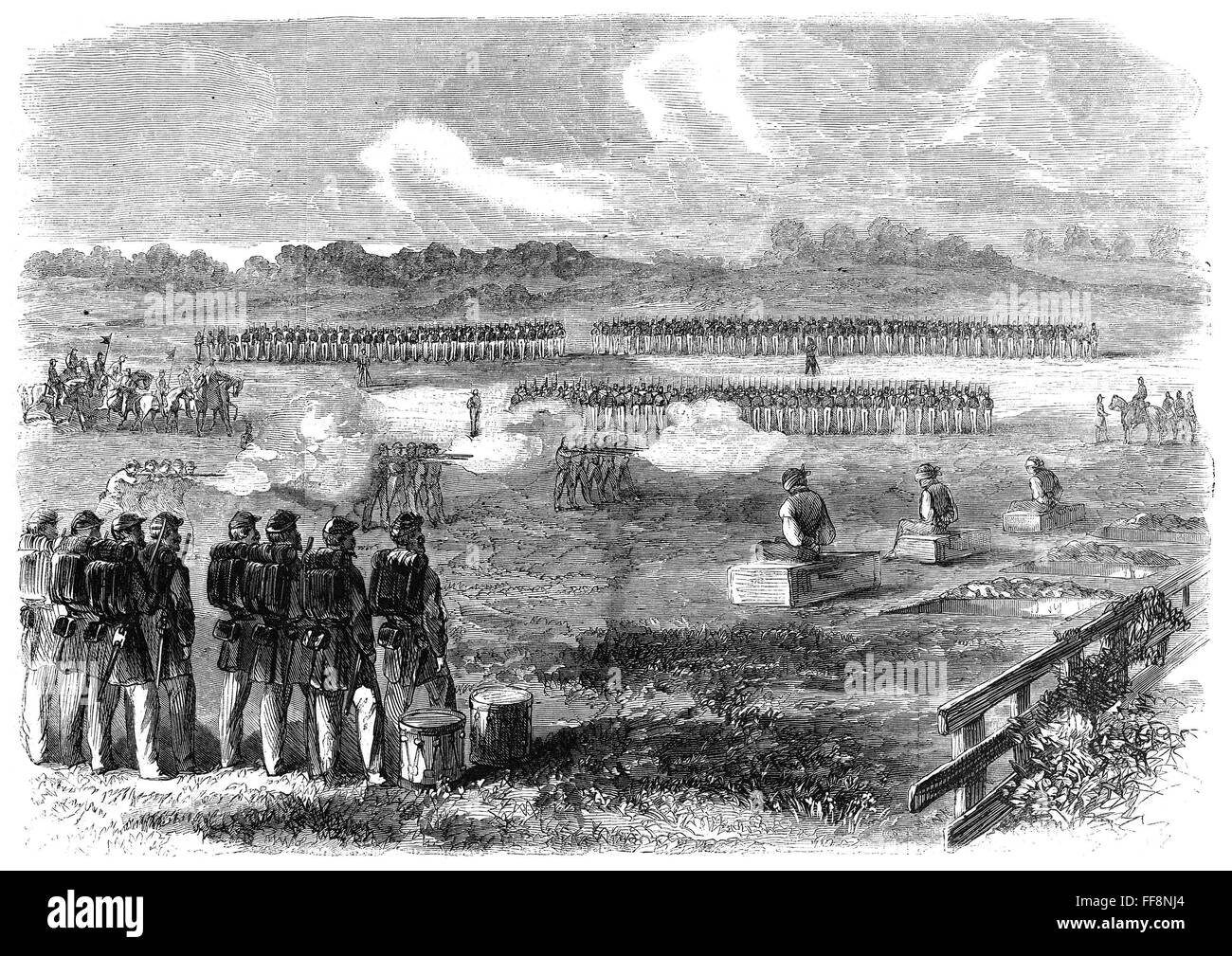 CIVIL WAR: EXECUTION, 1863. /nThe execution by firing squad of three Union deserters: wood engraving from an American newspaper of 1863. Stock Photo