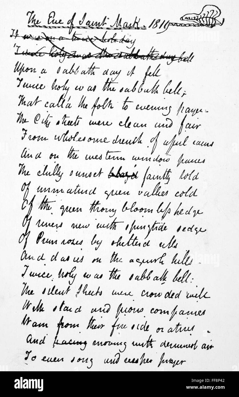 JOHN KEATS (17951821). /nEnglish poet. A portion of the holograph