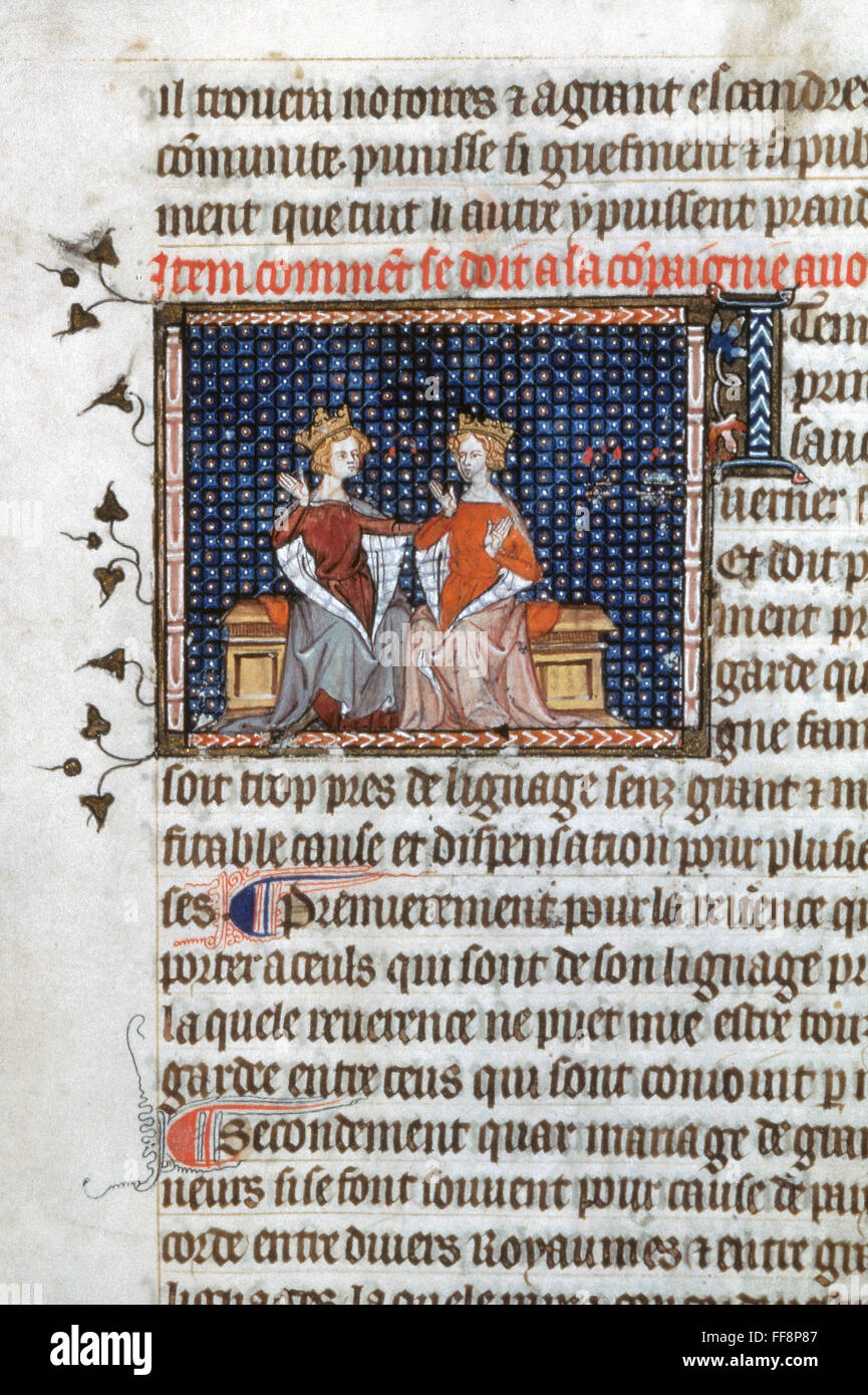 THE KING AND QUEEN, c1360. /nMiniature from the French Avis aus Roys (Advice to Kings). Stock Photo