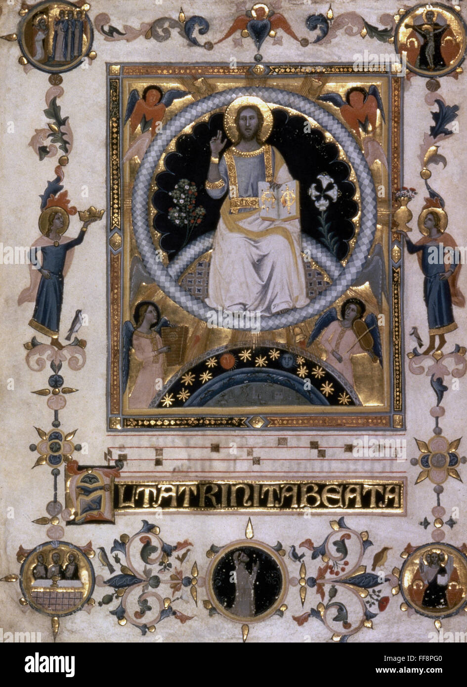 CHRIST IN MAJESTY. /nItalian 14th century manuscript illumination. Stock Photo