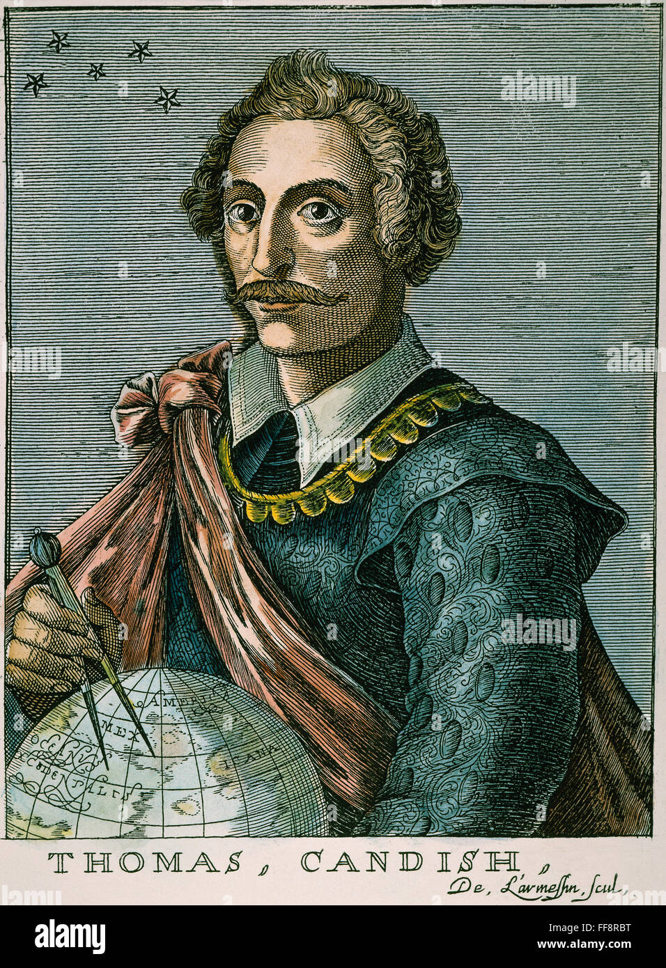 THOMAS CAVENDISH /n(c1560-1592). English navigator. Flemish woodcut, 1695. Stock Photo