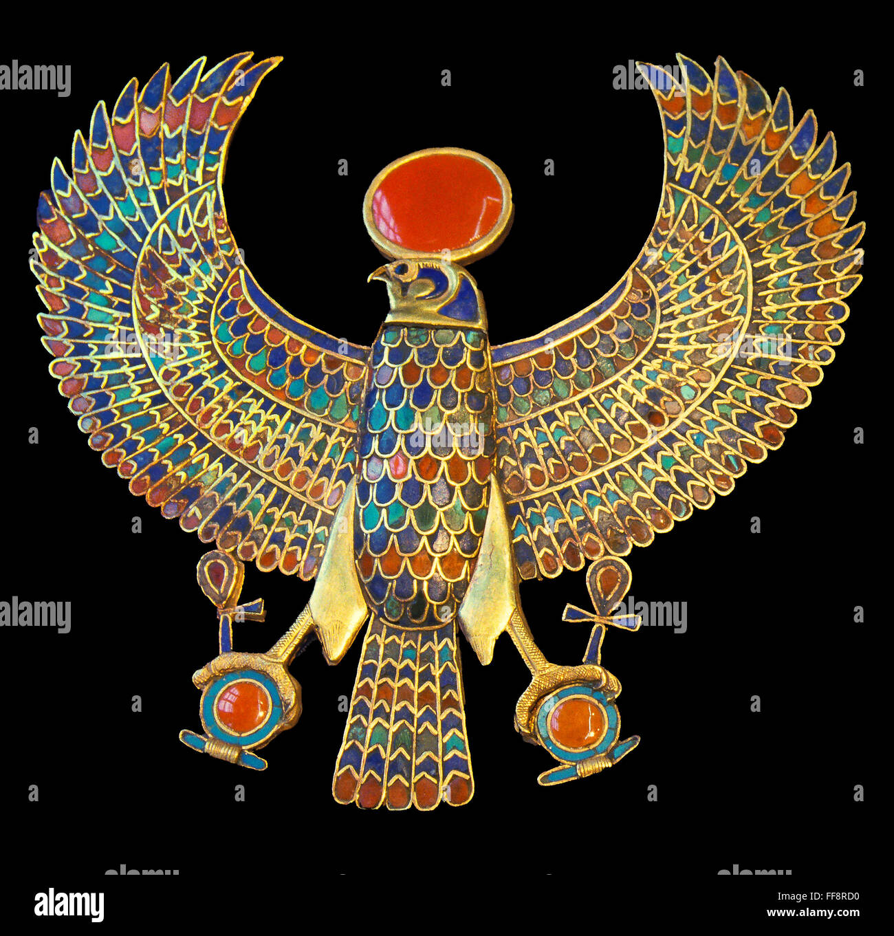 Pectoral jewel, Gold falcon, Tutankhamun's treasure, Museum of Egyptian Antiquities, Cairo, Egypt, Africa Stock Photo