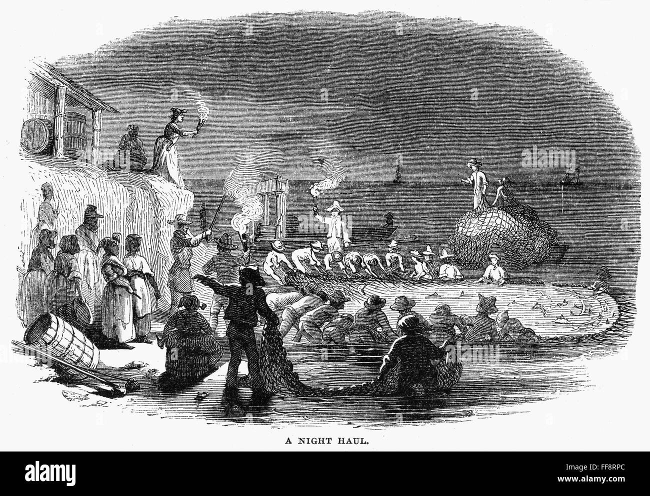 SLAVE LABOR, 1857. /n'A night haul.' Slaves at work at the North