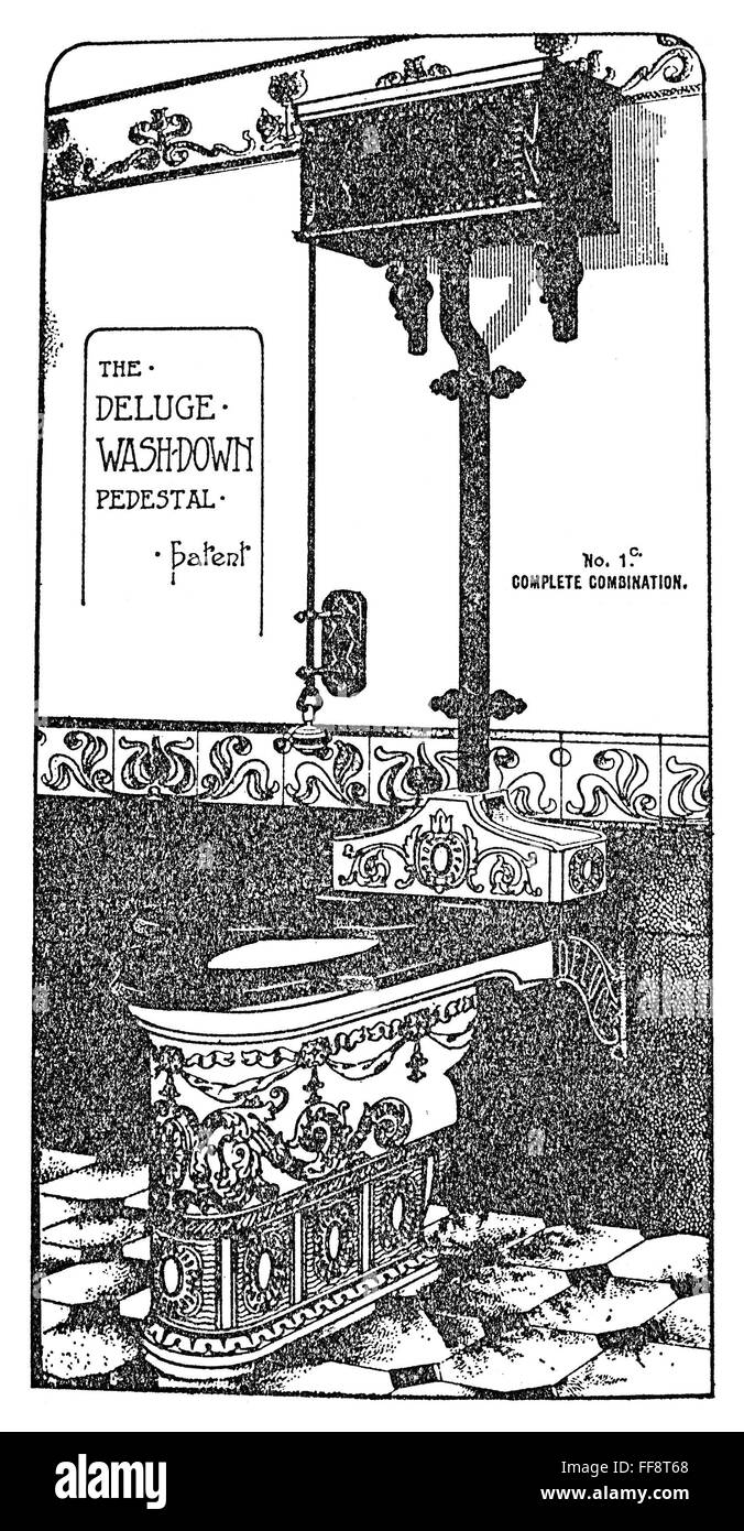 VICTORIAN TOILET. /nA Victorian toilet with siphonic cistern. Illustration, English, 19th century. Stock Photo