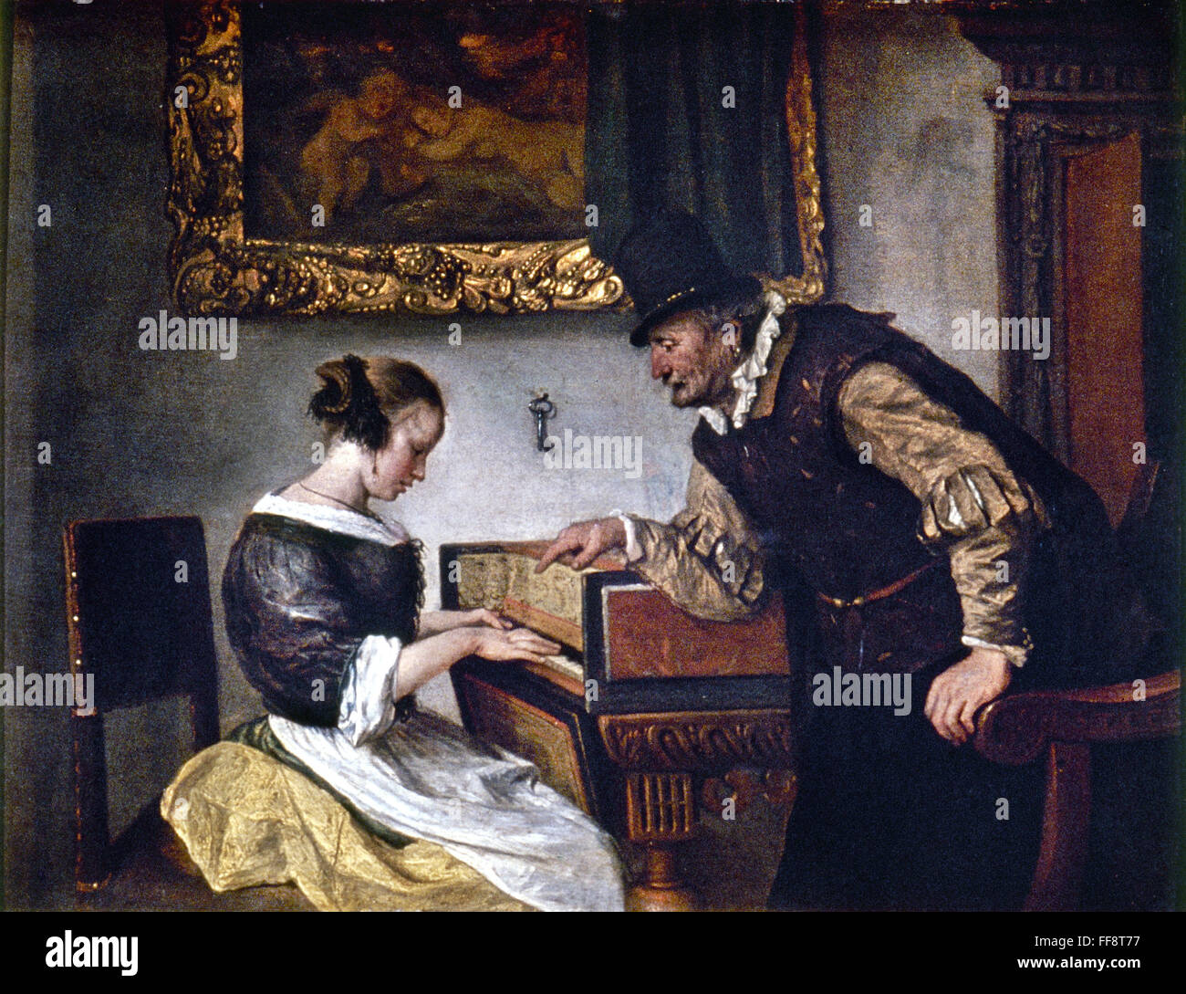 STEEN: HARPSICHORD LESSON. /nOil on canvas, by Jan Steen. Stock Photo