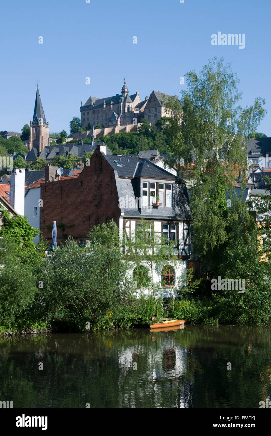 Schloss und Untertstadt an der Lahn, Marburg, Hessen, Deutschland