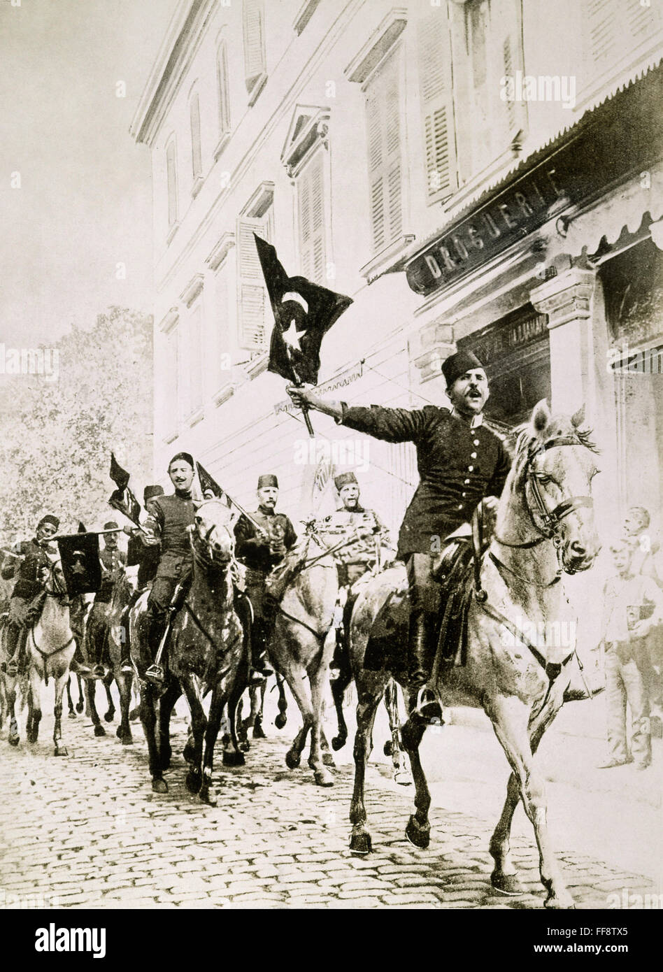 TURKEY: YOUNG TURKS. /nSoldiers of the Young Turks on horseback.  Photograph, 1908 Stock Photo - Alamy