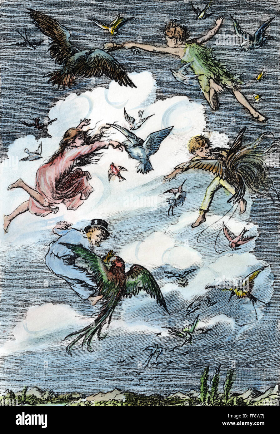 BARRIE: PETER PAN, 1911.  /nPeter teaches the children to fly. Drawing by Francis D. Bedford for the 1911 edition of J.M. Barrie's 'Peter Pan.' Stock Photo