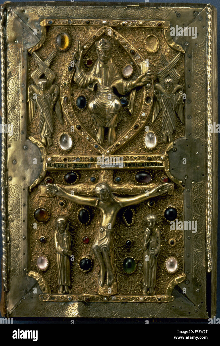 CHRIST IN MAJESTY. /nChrist crucified. Binding of 'English Book of Gospels,' c1150. Stock Photo