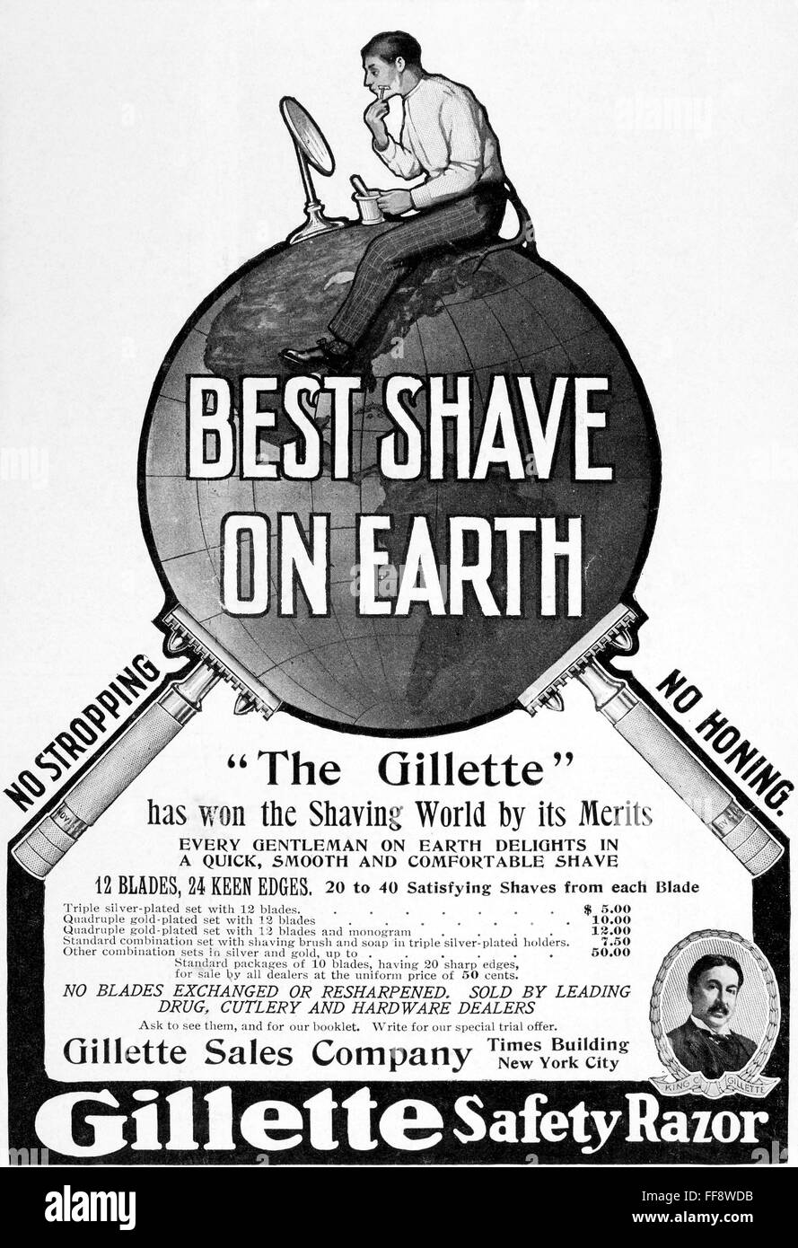 GILLETTE RAZOR AD, 1906. /nAmerican newspaper advertisement, 1906. Stock Photo