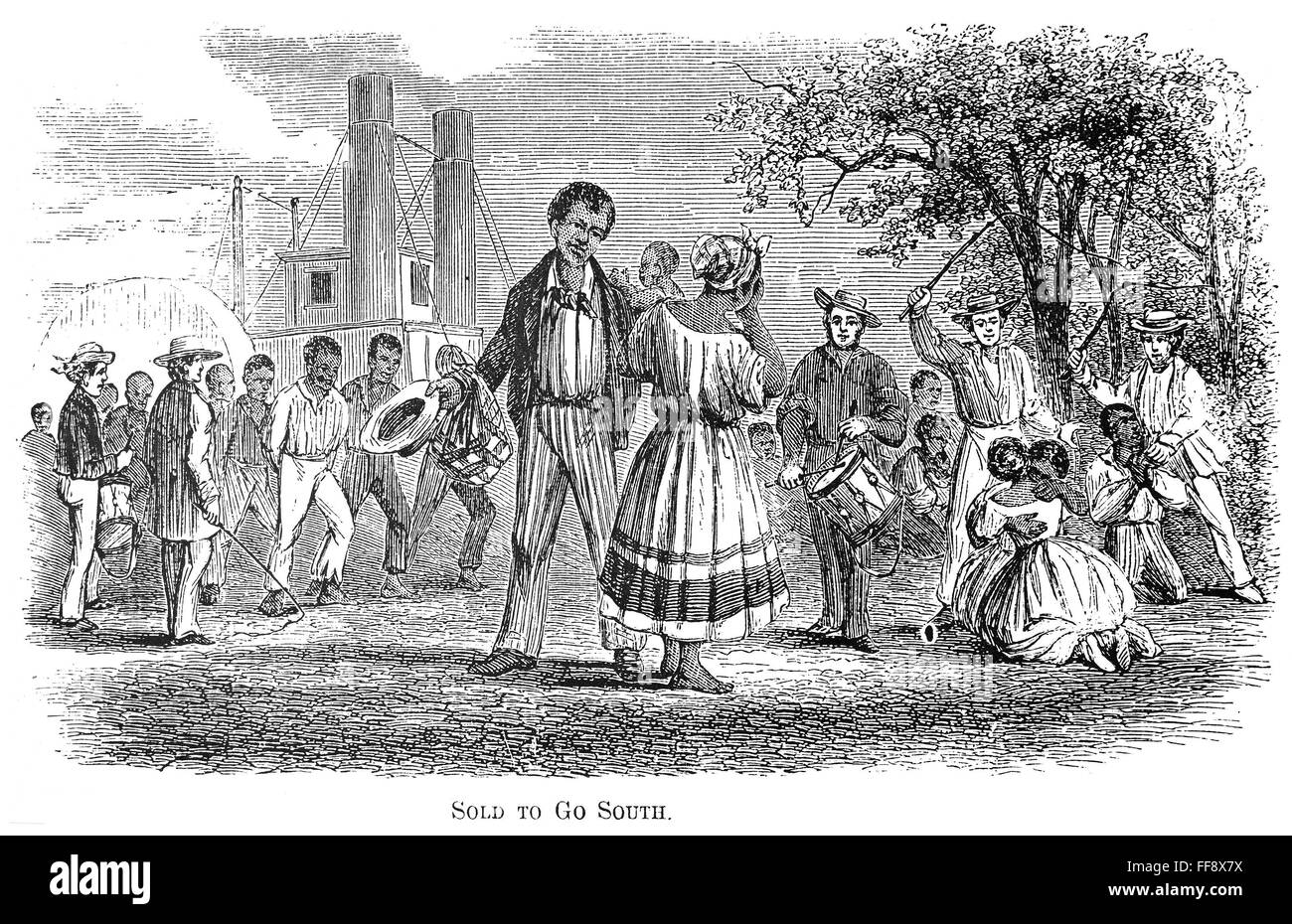 SLAVE AUCTION, 19th CENTURY. /n'Sold to go south.' Wood engraving, mid