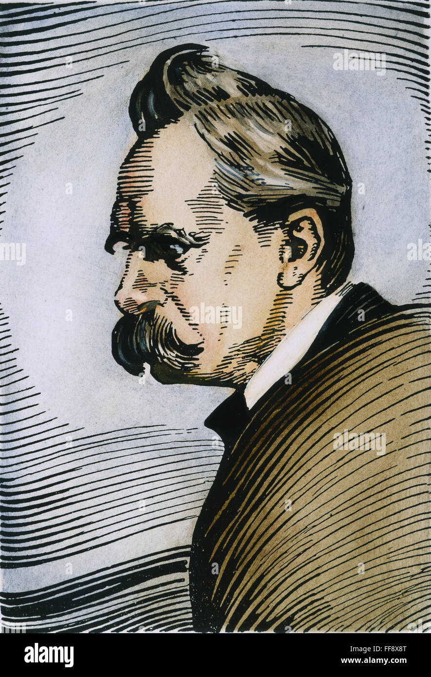FRIEDRICH W. NIETZSCHE /n(1844-1900). German philosopher and poet. Pen portrait, German, c1925. Stock Photo