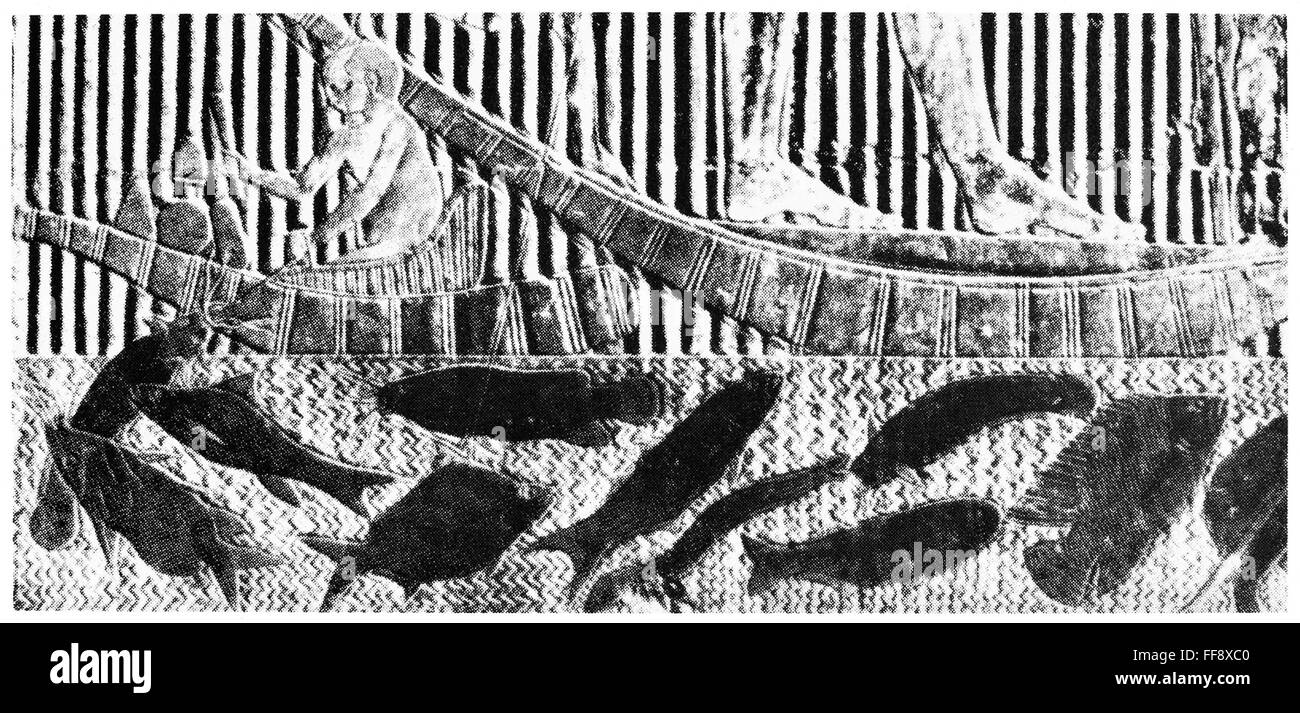 EGYPT FISHING SCENE. /nDetail of an Egyptian basrelief from Sakkara